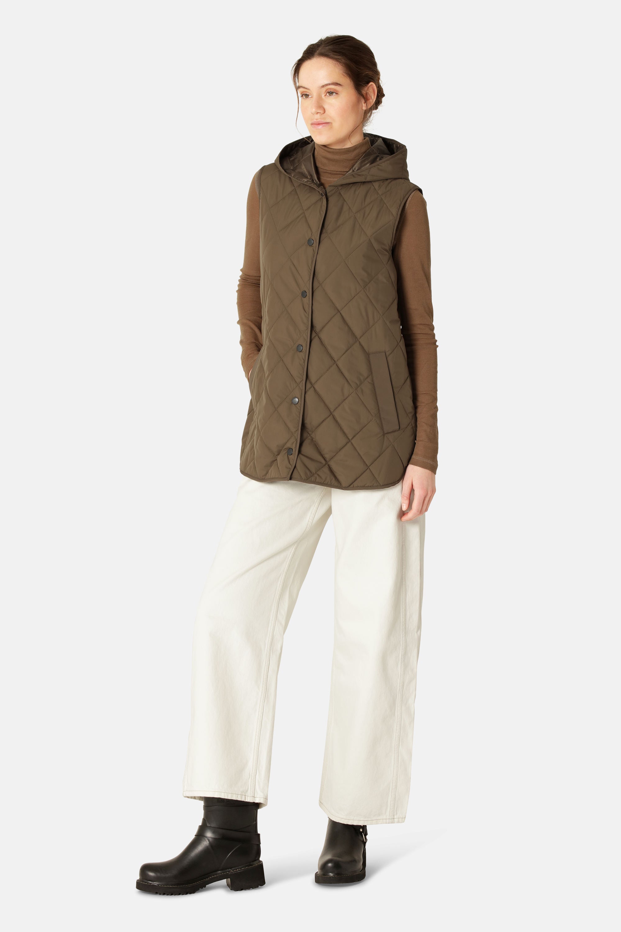 Quilted Long Vest - Nut